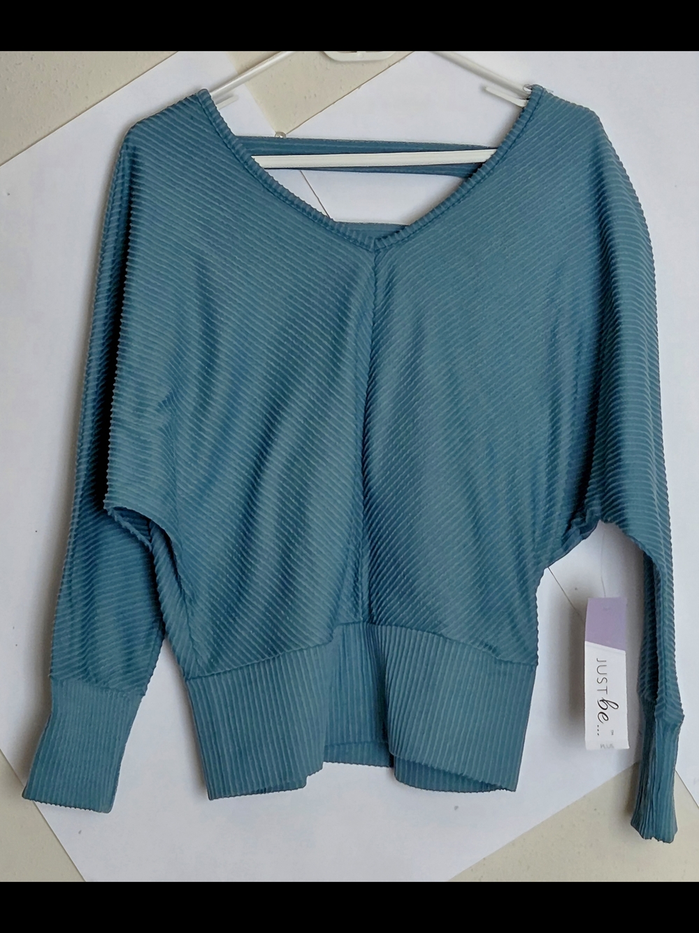 just be Teal Ribbed V-Neck Dolman Top with Back Straps (Sz. 1X)